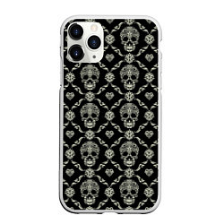 Чехол iPhone 11 Pro матовый Узор с черепами Pattern with skulls, цвет: 3D-белый