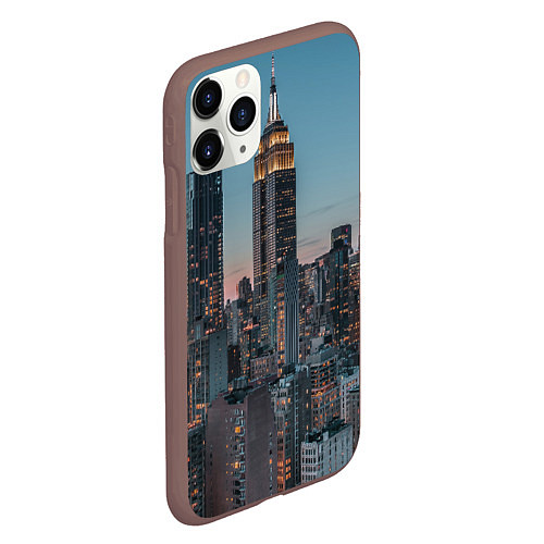 Чехол iPhone 11 Pro матовый Утренний город с небоскребами / 3D-Коричневый – фото 2