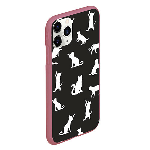 Чехол iPhone 11 Pro матовый White cats / 3D-Малиновый – фото 2