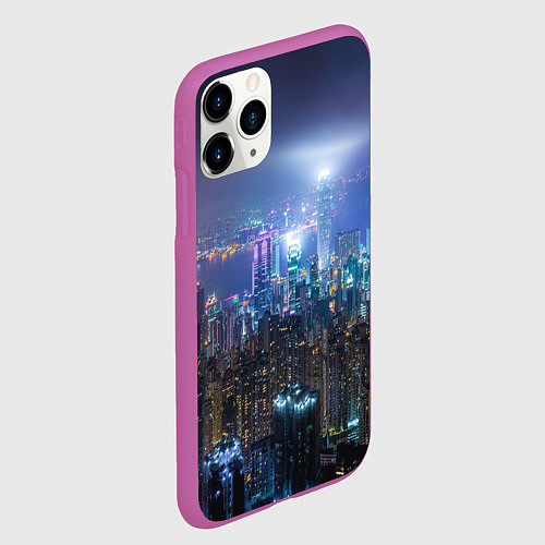 Чехол iPhone 11 Pro матовый Большой город в розово-голубых огнях / 3D-Фиолетовый – фото 2