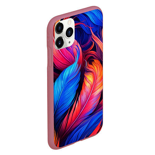 Чехол iPhone 11 Pro матовый Экзотические перья / 3D-Малиновый – фото 2