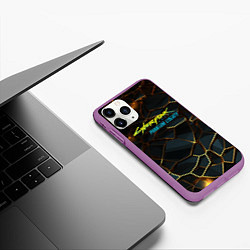Чехол iPhone 11 Pro матовый Cyberpunk 2077 phantom liberty gold abstract, цвет: 3D-фиолетовый — фото 2