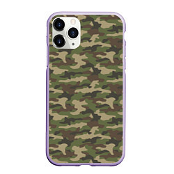 Чехол iPhone 11 Pro матовый Камуфляж лесной зелёный, цвет: 3D-светло-сиреневый