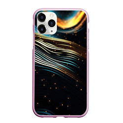 Чехол iPhone 11 Pro матовый Золотые волны на черном фоне, цвет: 3D-розовый