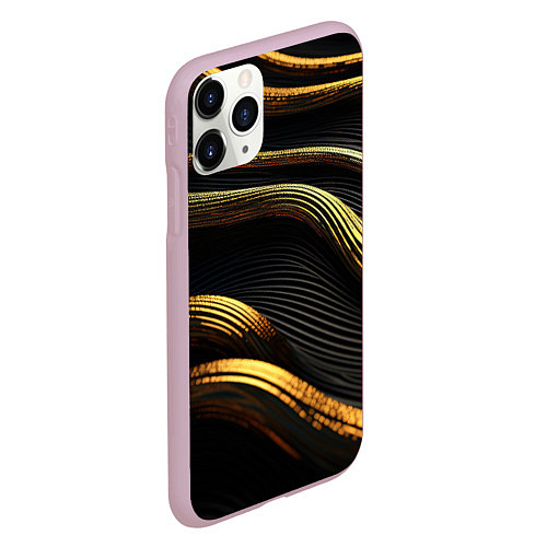 Чехол iPhone 11 Pro матовый Золотистые волны абстракция / 3D-Розовый – фото 2