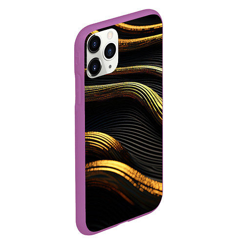 Чехол iPhone 11 Pro матовый Золотистые волны абстракция / 3D-Фиолетовый – фото 2