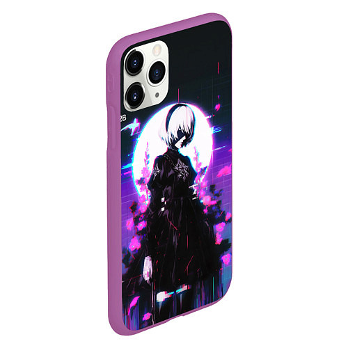 Чехол iPhone 11 Pro матовый Nier automata 2b neon / 3D-Фиолетовый – фото 2