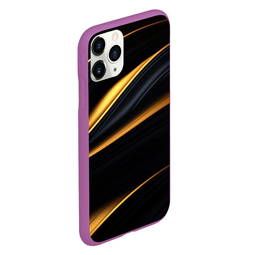 Чехол iPhone 11 Pro матовый Black gold texture / 3D-Фиолетовый – фото 2