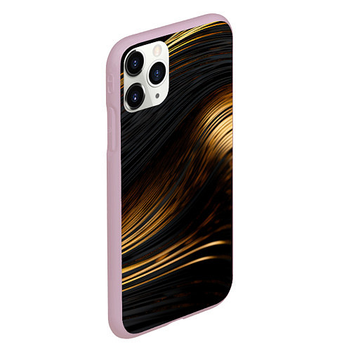 Чехол iPhone 11 Pro матовый Black gold waves / 3D-Розовый – фото 2