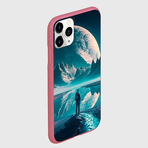 Чехол iPhone 11 Pro матовый Человек на неизвестной планете / 3D-Малиновый – фото 2