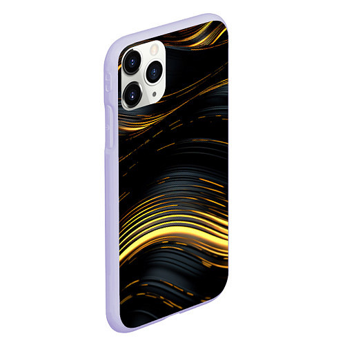 Чехол iPhone 11 Pro матовый Золотые волны на черном фоне / 3D-Светло-сиреневый – фото 2