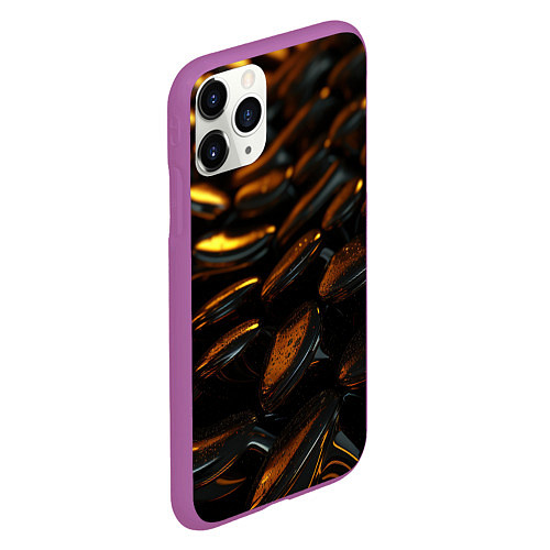 Чехол iPhone 11 Pro матовый Абстрактные золотые камни / 3D-Фиолетовый – фото 2