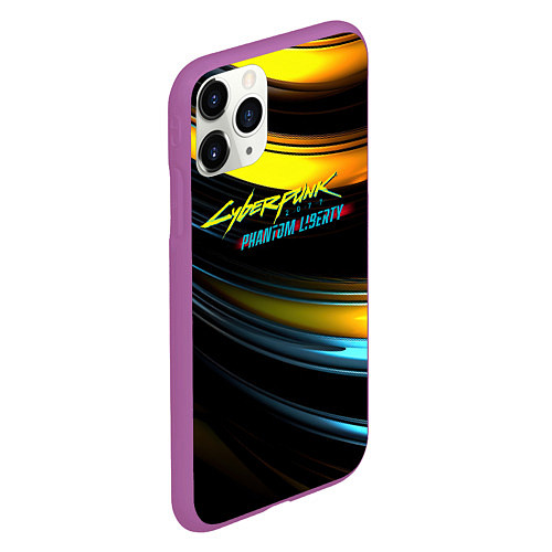 Чехол iPhone 11 Pro матовый Cyberpunk 2077 phantom liberty black gold / 3D-Фиолетовый – фото 2