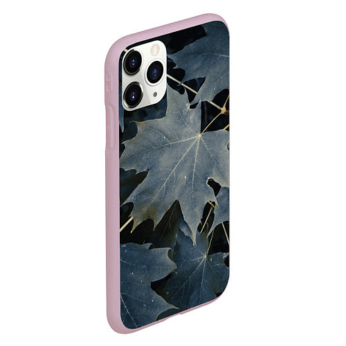 Чехол iPhone 11 Pro матовый Листовый синий паттерн / 3D-Розовый – фото 2