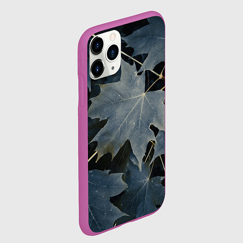 Чехол iPhone 11 Pro матовый Листовый синий паттерн / 3D-Фиолетовый – фото 2