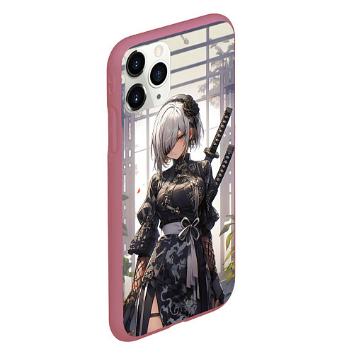 Чехол iPhone 11 Pro матовый Nier automata девушка с мечами / 3D-Малиновый – фото 2