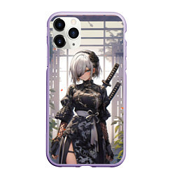 Чехол iPhone 11 Pro матовый Nier automata девушка с мечами