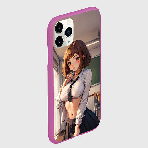Чехол iPhone 11 Pro матовый Урарака Очако взрослая - Геройская Академия / 3D-Фиолетовый – фото 2