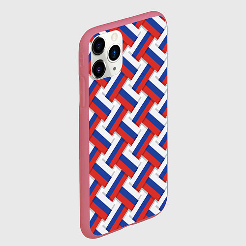 Чехол iPhone 11 Pro матовый Россия - плетёнка / 3D-Малиновый – фото 2