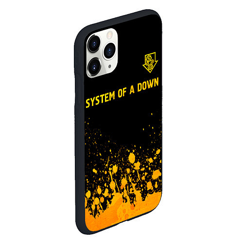 Чехол iPhone 11 Pro матовый System of a Down - gold gradient: символ сверху / 3D-Черный – фото 2