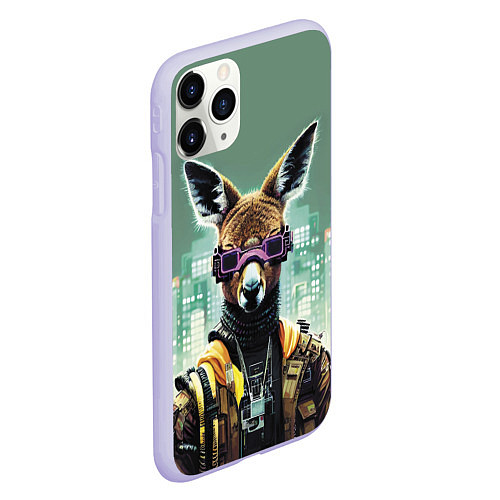 Чехол iPhone 11 Pro матовый Cool kangaroo - cyberpunk / 3D-Светло-сиреневый – фото 2