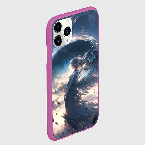 Чехол iPhone 11 Pro матовый Небесная девушка от нейросети / 3D-Фиолетовый – фото 2