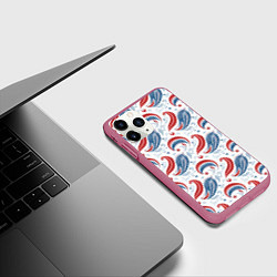Чехол iPhone 11 Pro матовый Русские узоры паттерн, цвет: 3D-малиновый — фото 2
