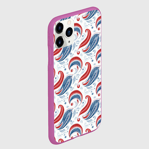 Чехол iPhone 11 Pro матовый Русские узоры паттерн / 3D-Фиолетовый – фото 2