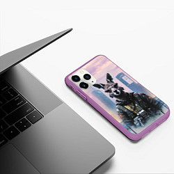 Чехол iPhone 11 Pro матовый Кенгуру в стиле киберпанк на фоне мегаполиса, цвет: 3D-фиолетовый — фото 2