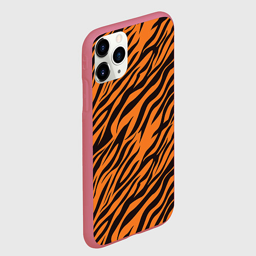 Чехол iPhone 11 Pro матовый Полоски тигра - tiger / 3D-Малиновый – фото 2
