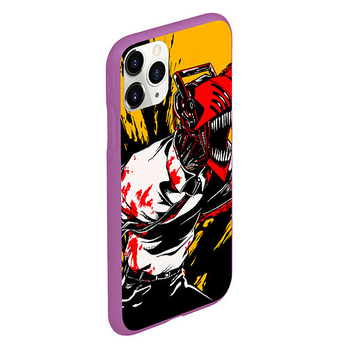 Чехол iPhone 11 Pro матовый Человек бензопила chainsaw man / 3D-Фиолетовый – фото 2