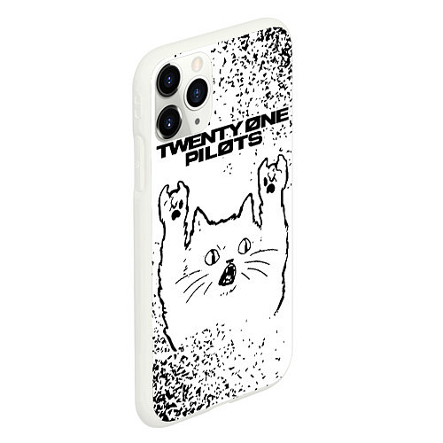 Чехол iPhone 11 Pro матовый Twenty One Pilots рок кот на светлом фоне / 3D-Белый – фото 2