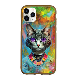 Чехол iPhone 11 Pro матовый Cat fashionista - neural network, цвет: 3D-коричневый