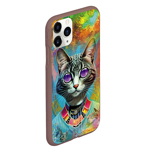 Чехол iPhone 11 Pro матовый Cat fashionista - neural network / 3D-Коричневый – фото 2