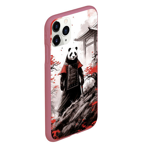 Чехол iPhone 11 Pro матовый Panda samurai / 3D-Малиновый – фото 2