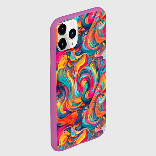 Чехол iPhone 11 Pro матовый Разноцветные мазки красок / 3D-Фиолетовый – фото 2