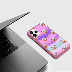 Чехол iPhone 11 Pro матовый Узор с Клоунами, цвет: 3D-малиновый — фото 2
