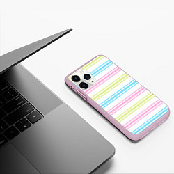 Чехол iPhone 11 Pro матовый Розовые и бирюзовые полосы на белом, цвет: 3D-розовый — фото 2