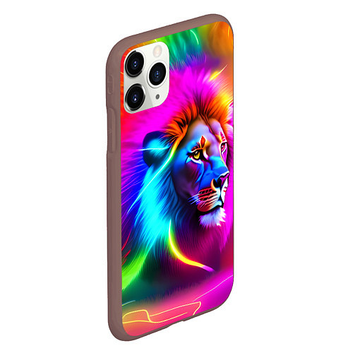 Чехол iPhone 11 Pro матовый Неоновый лев в цветовой абстракции / 3D-Коричневый – фото 2