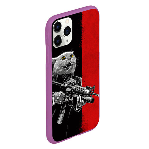 Чехол iPhone 11 Pro матовый Кот гангстер с m4a4 / 3D-Фиолетовый – фото 2