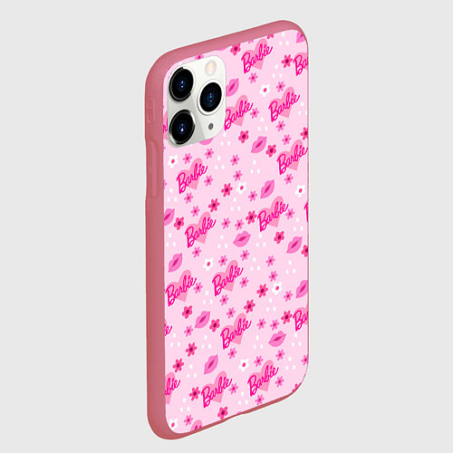 Чехол iPhone 11 Pro матовый Барби, сердечки и цветочки / 3D-Малиновый – фото 2