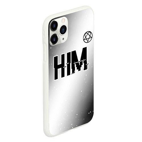 Чехол iPhone 11 Pro матовый HIM glitch на светлом фоне: символ сверху / 3D-Белый – фото 2