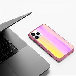 Чехол iPhone 11 Pro матовый Акварельный градиент желто- розовый, цвет: 3D-малиновый — фото 2