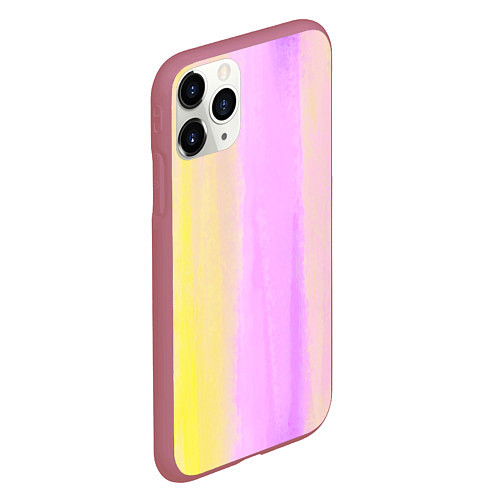 Чехол iPhone 11 Pro матовый Акварельный градиент желто- розовый / 3D-Малиновый – фото 2