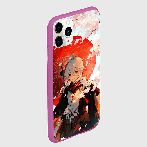 Чехол iPhone 11 Pro матовый Казуха с зонтиком - Геншин Импакт / 3D-Фиолетовый – фото 2