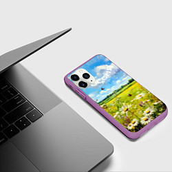 Чехол iPhone 11 Pro матовый Россия - летнее цветочное поле, цвет: 3D-фиолетовый — фото 2