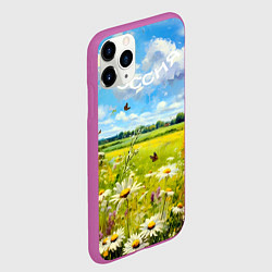 Чехол iPhone 11 Pro матовый Россия - летнее цветочное поле, цвет: 3D-фиолетовый — фото 2
