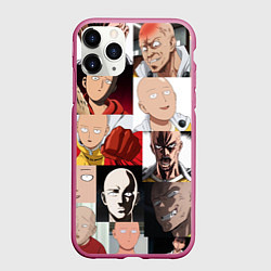 Чехол iPhone 11 Pro матовый Saitama - many faces, цвет: 3D-малиновый