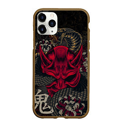 Чехол iPhone 11 Pro матовый Oni mask and snake, цвет: 3D-коричневый