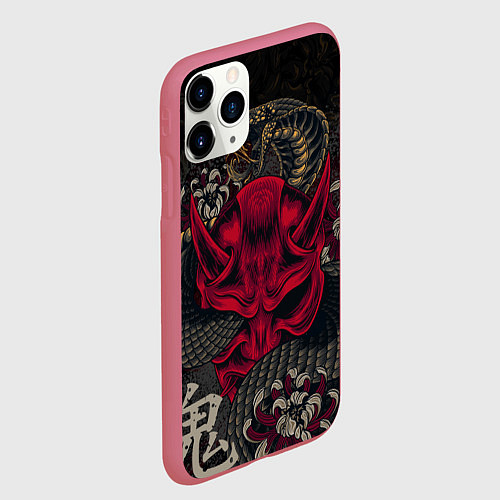 Чехол iPhone 11 Pro матовый Oni mask and snake / 3D-Малиновый – фото 2